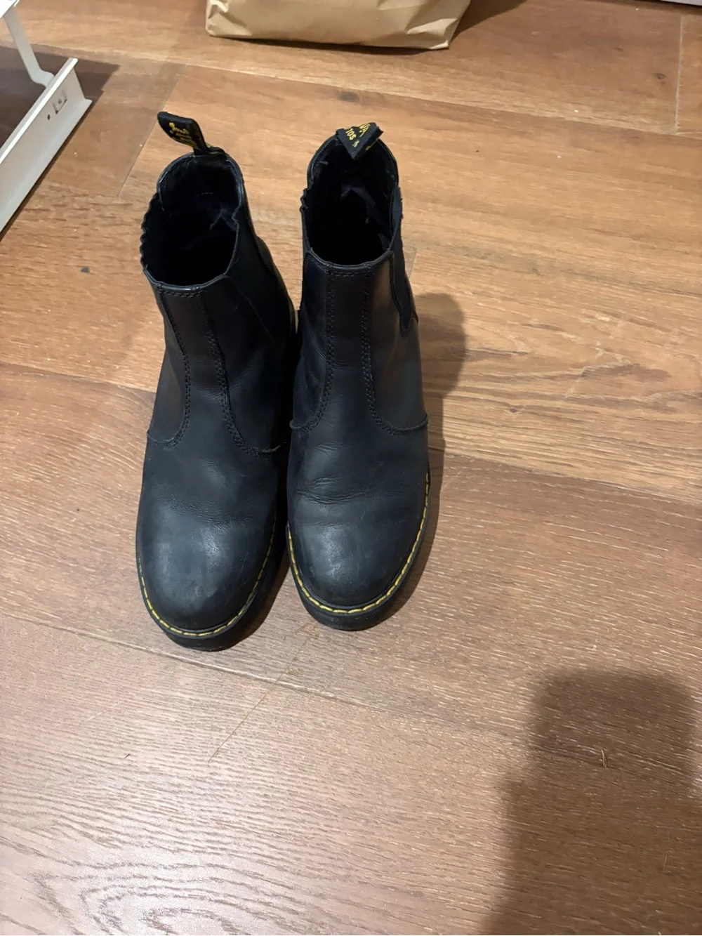 Dr. Martens Black Leather Chelsea Ankle Boots with Yellow Stitching